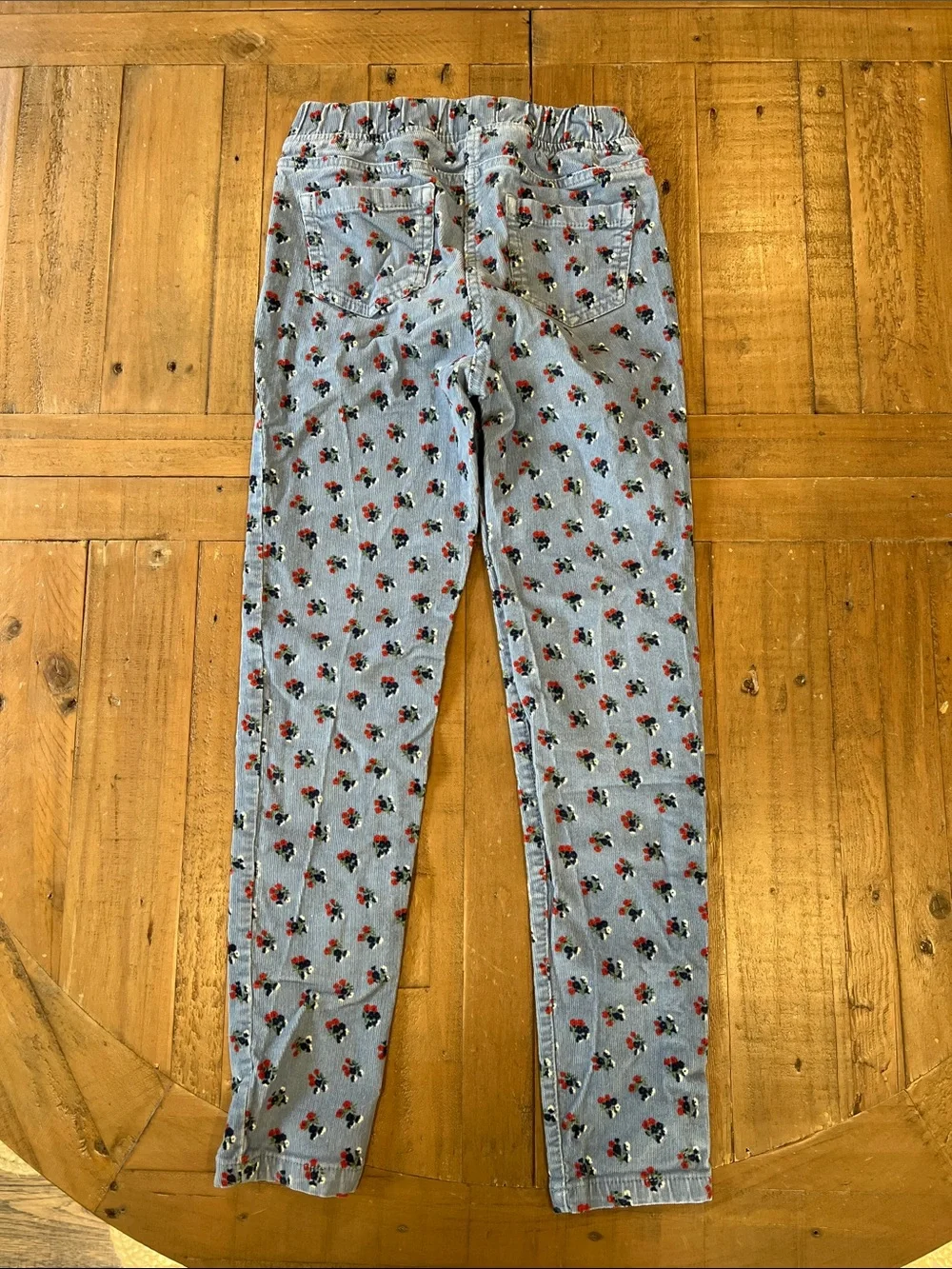 Mini Boden blue floral corduroy pull on pants skinny stretch girls size 10